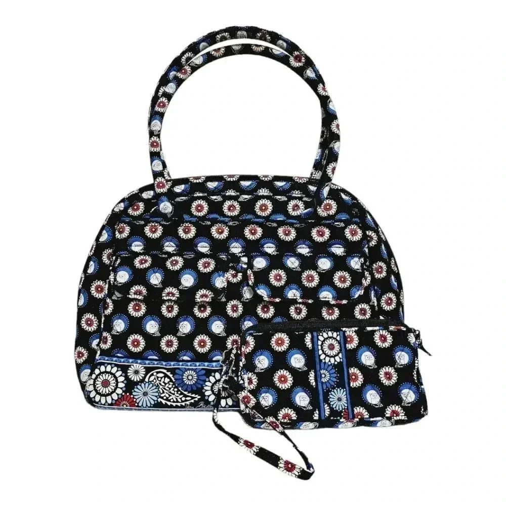 Vera Bradley retired owl print satchel 2 pc set wallet & bag